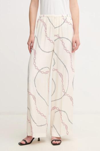 Nohavice Tommy Hilfiger dámske, béžová farba, široké, vysoký pás, WW0WW44542