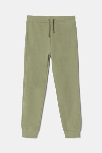 Detské bavlnené tepláky United Colors of Benetton zelená farba, jednofarebné, 3J68CF01P