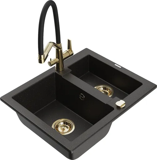 MEXEN/S MEXEN/S - Carlos granitový drez 1.5 vrátane batérie Duo, čierna/zlatá metalik 6518-75-671701-57-G