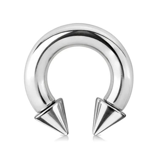 Piercing z ocele 316L - lesklá podkova s hrotmi, strieborná farba, hrúbka 6 mm - Rozmer: 6 mm x 12 mm x 9x9 mm