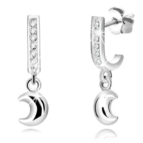 Puzetové náušnice zo striebra 925 - zahnutý pás so zirkónmi, vypuklý polmesiac