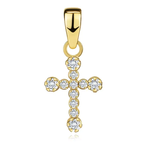 Zlatý prívesok 14K latinský kríž z okrúhlych zirkónov