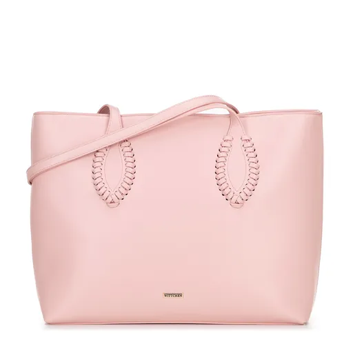 Dámska shopperka z ekologickej kože s pletenými akcentmi ružová 100-4Y-234-P