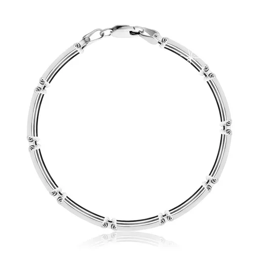 Strieborný 925 náramok - obdĺžnikové články z tenkých prúžkov, karabínka