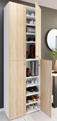 VCM Botník Lona 2XL s 10 přihrádkami, otočné dveře, bílá