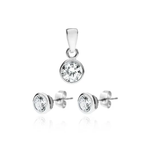 Strieborná sada 925 - zirkónové náušnice a prívesok v dvojitom rámčeku