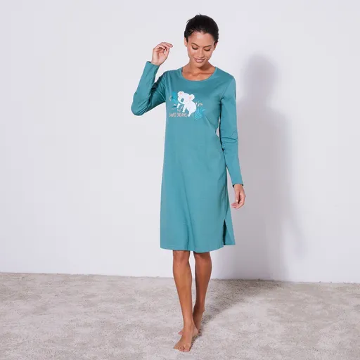 Krátka nočná košeľa s dlhými rukávmi a potlačou koala