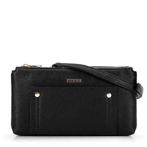 Dvojkomorová crossbody kabelka s vreckom čierno-zlatá