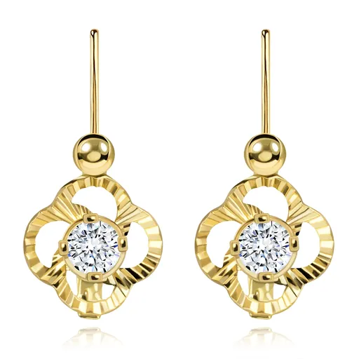 Zlaté náušnice 14K s kvetinovým motívom a vystupujúcim zirkónom