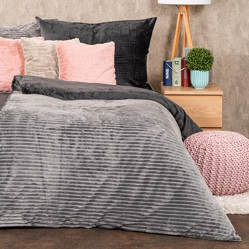 4Home Obliečky mikroflanel Stripe sivá, 140 x 200 cm, 70 x 90 cm