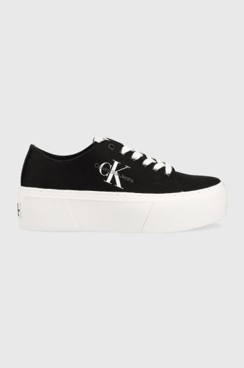 Tenisky Calvin Klein Jeans FLATFORM+ CUPSOLE LOW TXT dámske, čierna farba, YW0YW01033,