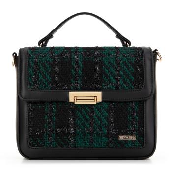 Damska torebka crossbody z tkaniny bouclé czarno - zielona 99-4Y-410-1Z