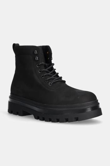 Nubukové topánky Calvin Klein Jeans LUGGED LACEUP BOOT OXF HIKING NB čierna farba, YM0YM01076