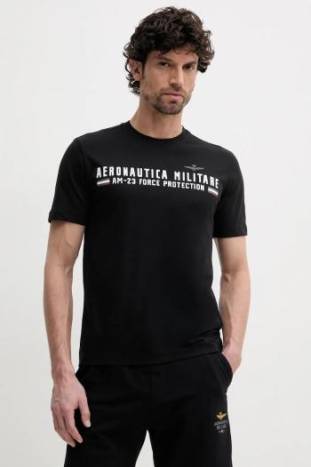 Bavlnené tričko Aeronautica Militare pánske, čierna farba, s potlačou, TS1942J538