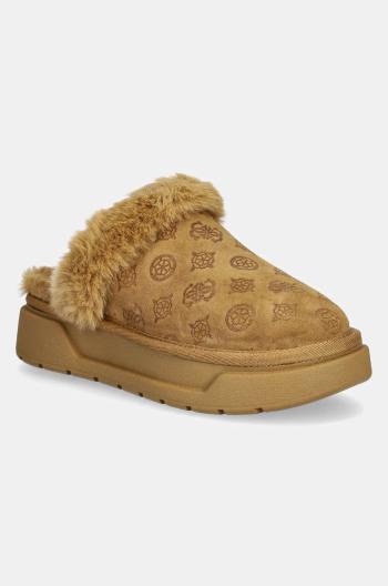 Semišové papuče Guess UNIKA3 hnedá farba, FLFUK3 FAL06