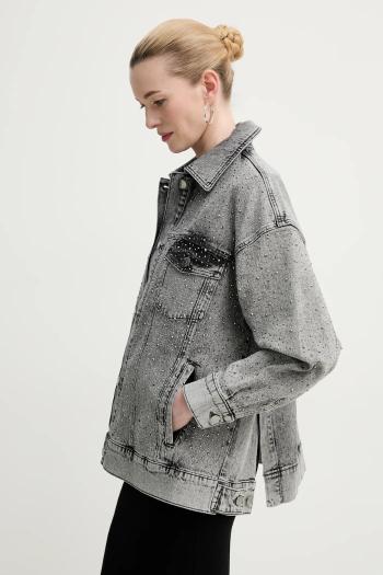Rifľová bunda Gestuz šedá farba, prechodná, oversize, 10910099