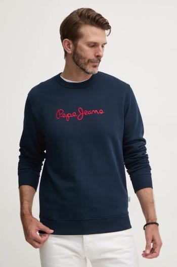 Bavlnená mikina Pepe Jeans NEW JOE CREW pánska, tmavomodrá farba, s nášivkou, PM582715