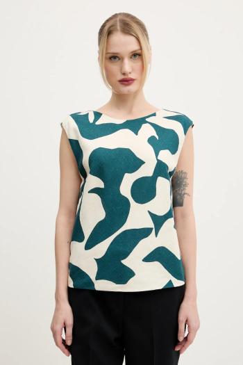 Ľanová blúzka Abercrombie & Fitch dámska, béžová farba, vzorovaná, KI140-5080