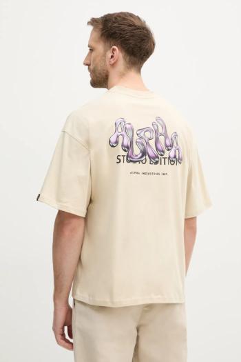 Bavlnené tričko Alpha Industries Studio Edition BP T pánske, béžová farba, s nášivkou, 156553