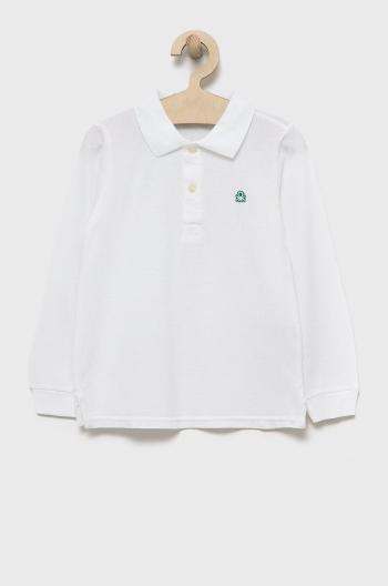 Detská bavlnená košeľa s dlhým rukávom United Colors of Benetton biela farba, jednofarebná