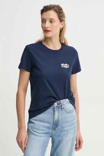 Bavlnené tričko Levi's THE PERFECT TEE dámske, tmavomodrá farba, 17369