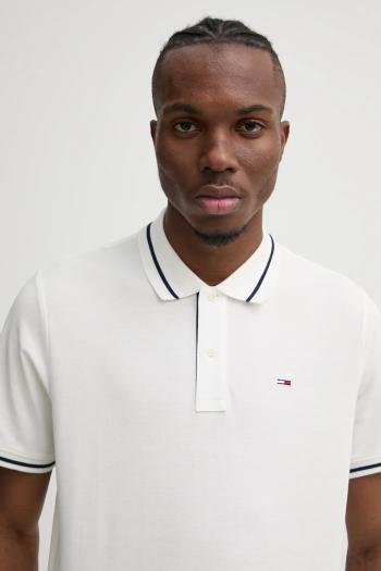 Bavlnené polo tričko Tommy Jeans béžová farba, jednofarebné, DM0DM20745