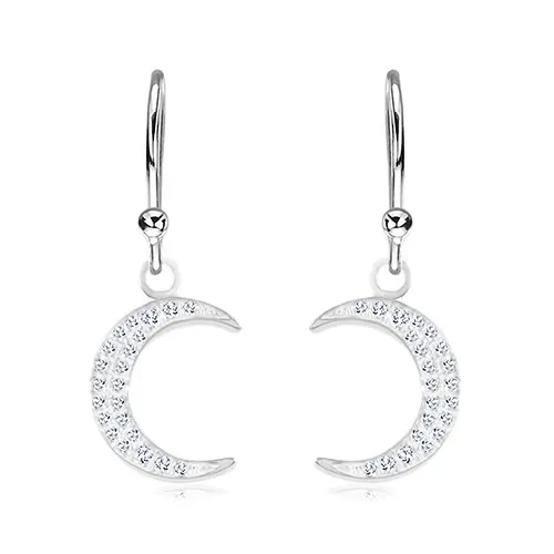 Náušnice zo striebra 925, cíp mesiaca vykladaný ligotavými zirkónmi