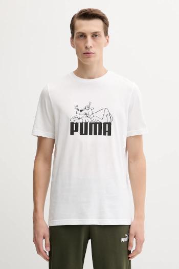 Bavlnené tričko Puma pánske, biela farba, s potlačou, 632087
