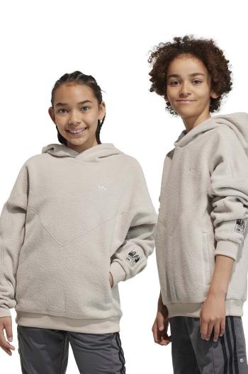 Detská mikina adidas Originals béžová farba, s kapucňou, jednofarebná