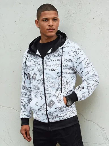 Pánska mikina s kapucňou na zips, biela Dstreet BX5749