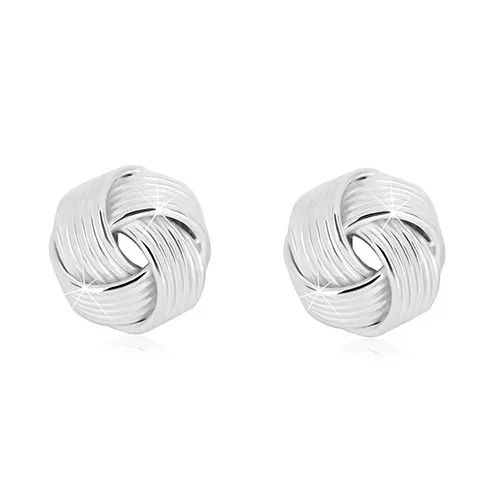 Náušnice zo striebra 925 - lesklý priestorový uzol s úzkymi líniami, puzetky