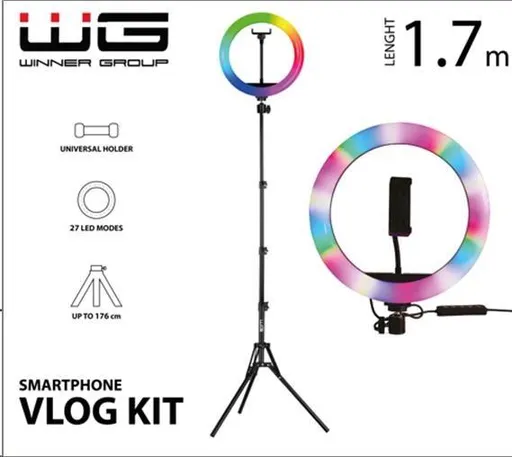 WG - Vlog Kit základná sada pre natáčanie video blogov, s RGB LED svetlom a tripodom 1, 7 metra