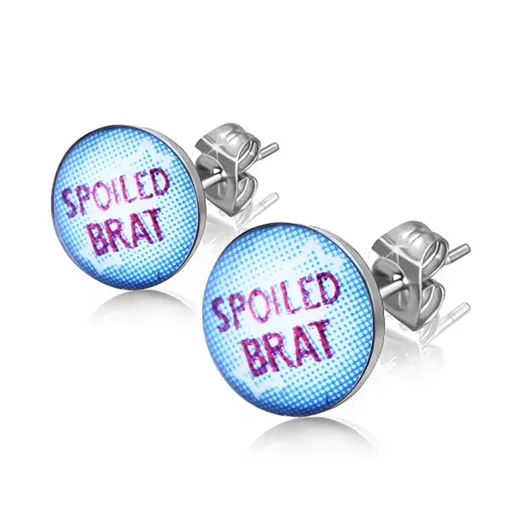 Náušnice z ocele - nápis "Spoiled Brat" s hviezdičkami