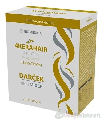 Biomedica 4KERAHAIR Kolagen drink s keratínom + Darček 60 vrecúšok s práškom na prípravu nápoja + mini mixér