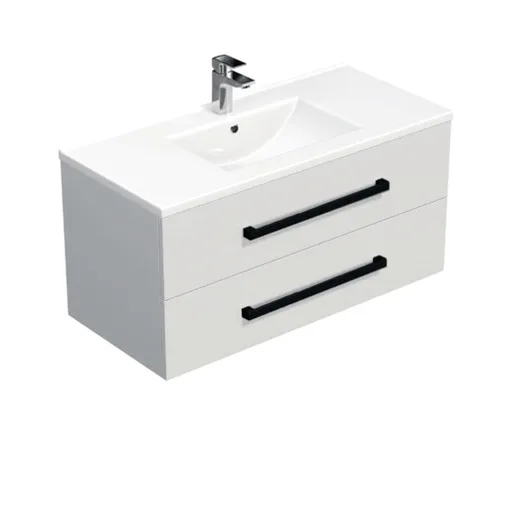 Kúpeľňová skrinka s čiernou úchytkou a umývadlom SAT Cube Way 100x53x46 cm biely lesk CUBE46C1002BIMOD