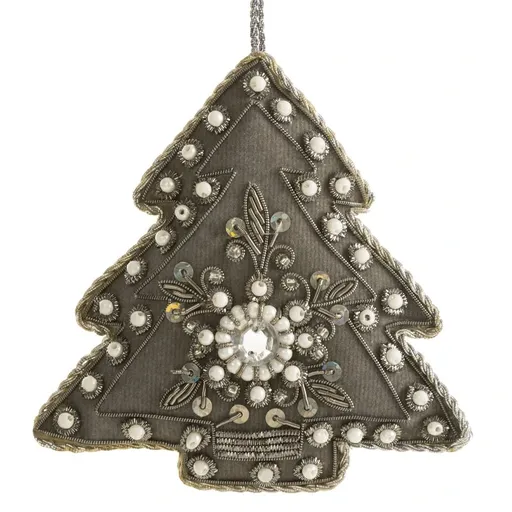 ArtFir Vianočná dekorácia STROMČEK 19 | sklenená strieborná 5 x 9 cm