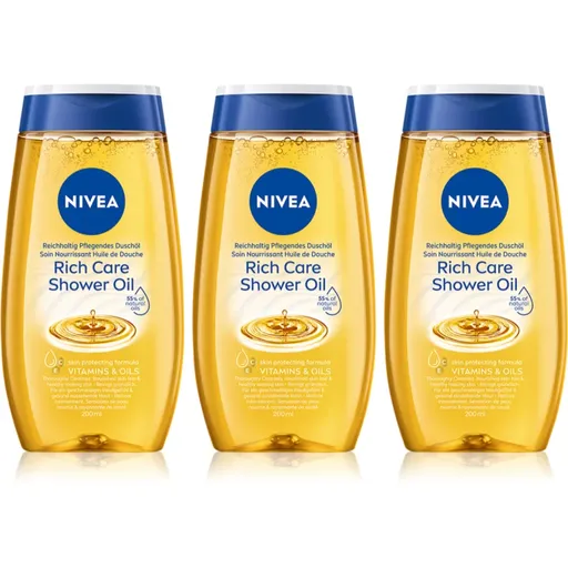 NIVEA Natural Caring sprchový olej pre suchú pokožku 3 x 200 ml