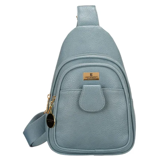 Modrá malá kapsička z eko kože so zlatými detailmi crossbody ľadvinka