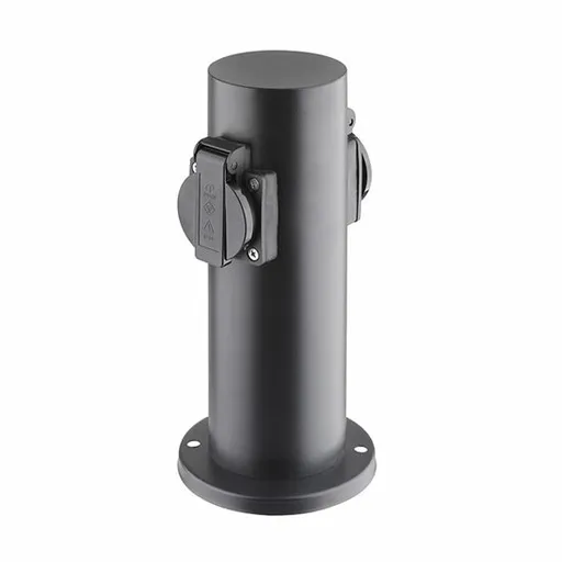 Solight PG10B Záhradný stĺpik IP44, nehrdz. oceľ, 2 zásuvky, valec, čierna