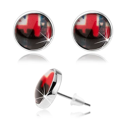 Puzetové náušnice kabošon, motív britskej vlajky, silueta Londýna