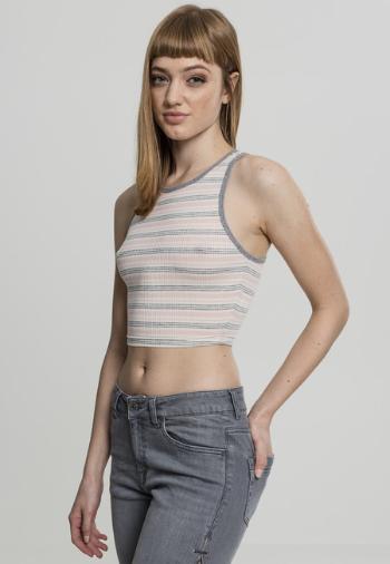 Urban Classics Ladies Rib Stripe Cropped Top pink/white/grey - L