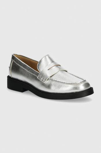 Kožené mokasíny MICHAEL Michael Kors Eden dámske, strieborná farba, na plochom podpätku, 40T4EDMP1M 040