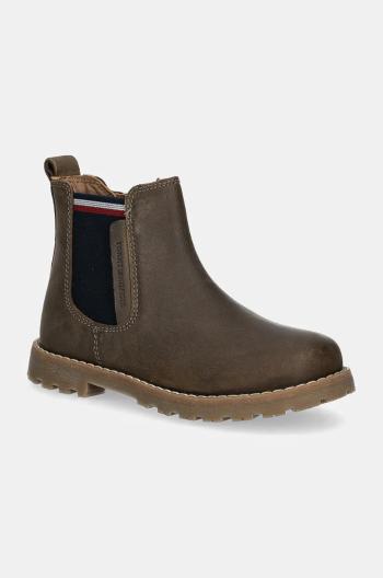 Detské zimné kožené topánky Tommy Hilfiger zelená farba, T1X5-33700