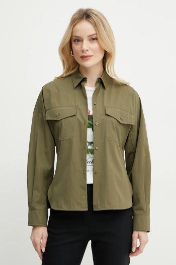 Bavlnená košeľa Weekend Max Mara dámska, zelená farba, regular, s klasickým golierom, 2515111021600