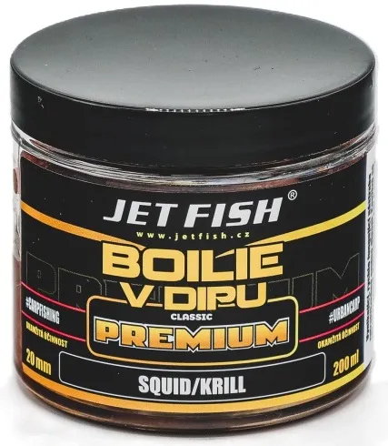 Jet fish boilie v dipe premium clasicc 200 ml 20 mm - squid krill