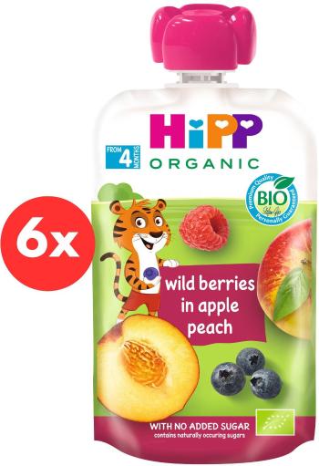 HiPP BIO 100 % ovocie Jablko-Broskyňa-Lesné ovocie od uk. 4. mesiaca, 6× 100 g (9062300433774)