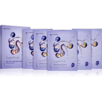 KORIKA SuperFruits Blueberry - Set of 5 Detoxifying Face Sheet Masks set pleťových masiek za zvýhodnenú cenu s detoxikačným účinkom Blueberry