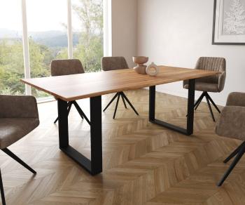 Jedálenský stôl Edge 200x100 prírodná akácia tenká podnož čierna