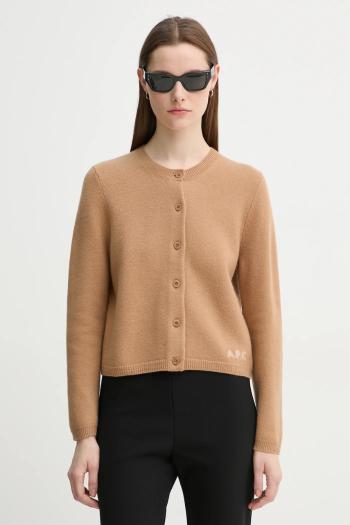 Vlnený kardigán A.P.C. cardigan mila hnedá farba, WVBDK.F22301