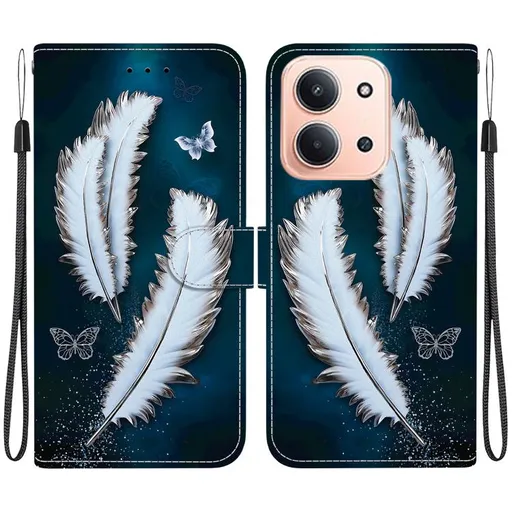 ART Peňaženkový kryt pre Xiaomi Redmi 15C / Redmi 15C 5G WHITE FEATHERS